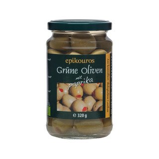Epikouros Grüne Oliven gefüllt mit rotem Paprika, EU Bio 320ml