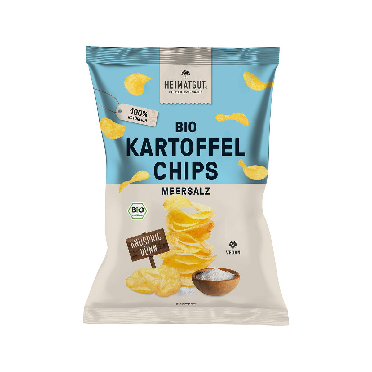 Heimatgut Kartoffel Chips Meersalz, EU Bio Beutel 125 g
