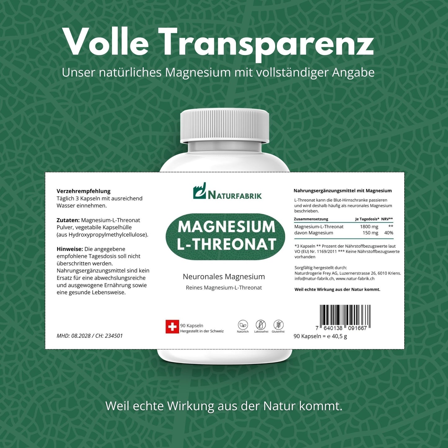 NATURFABRIK Magnesium-L-Threonat Kapseln 90 Stück