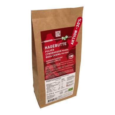 NaturKraftWerke Hagebutte Pulver Vegicaps, 390 Stk., CH Bio Beutel 234 g