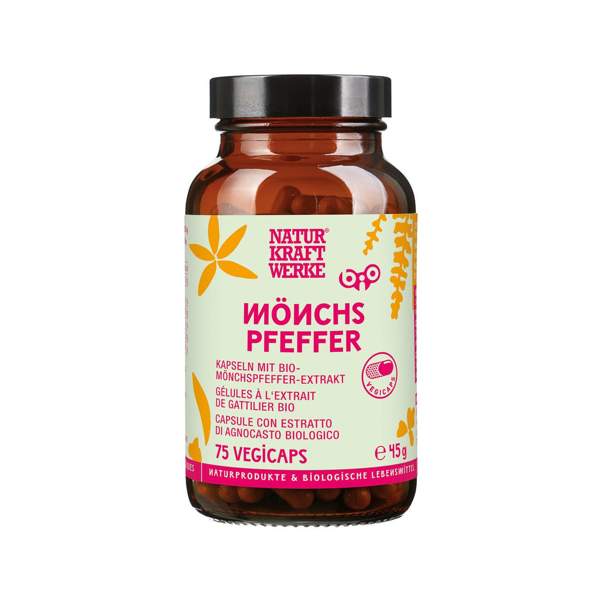 NaturKraftWerke Mönchspfeffer Extrakt Vegicaps, 75 Vegicaps, CH Bio Glas 45 g