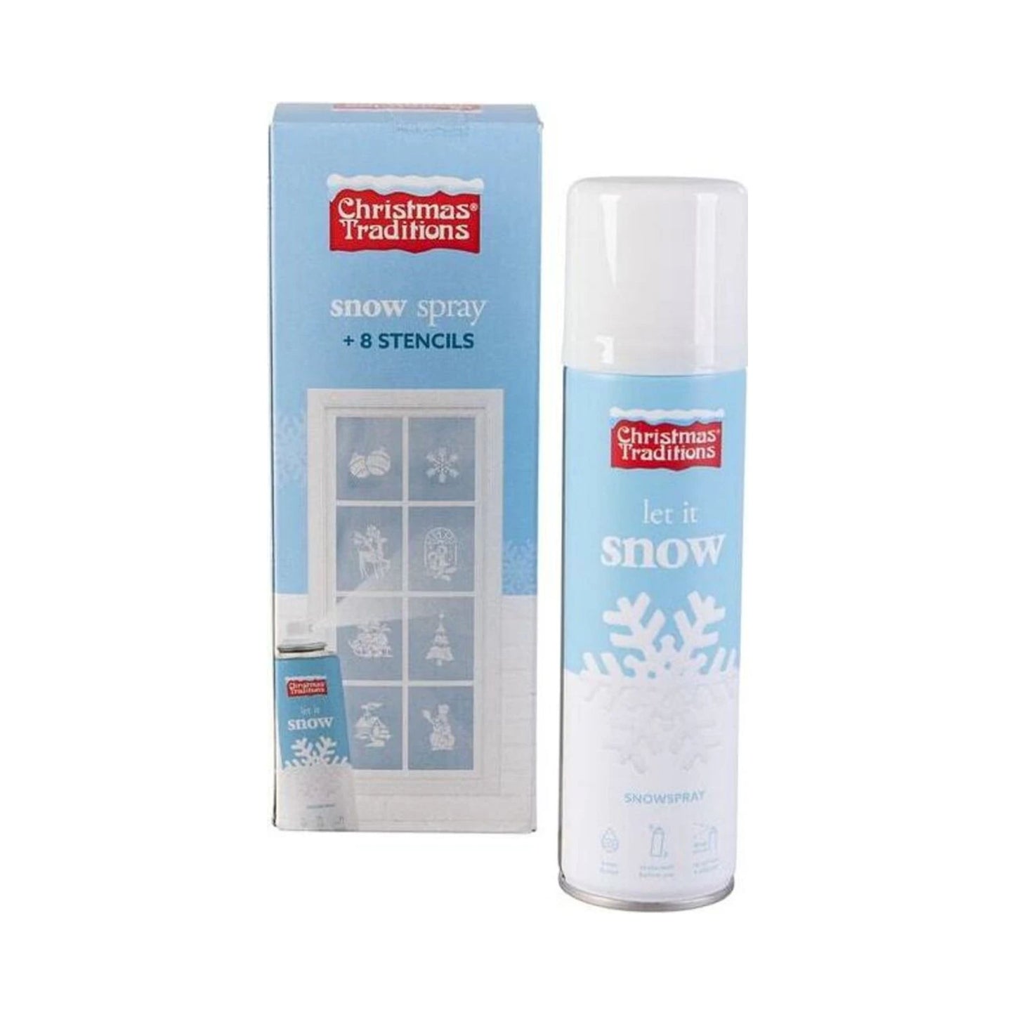 Deko Schneespray 150ml mit 8 Fensterschablonen