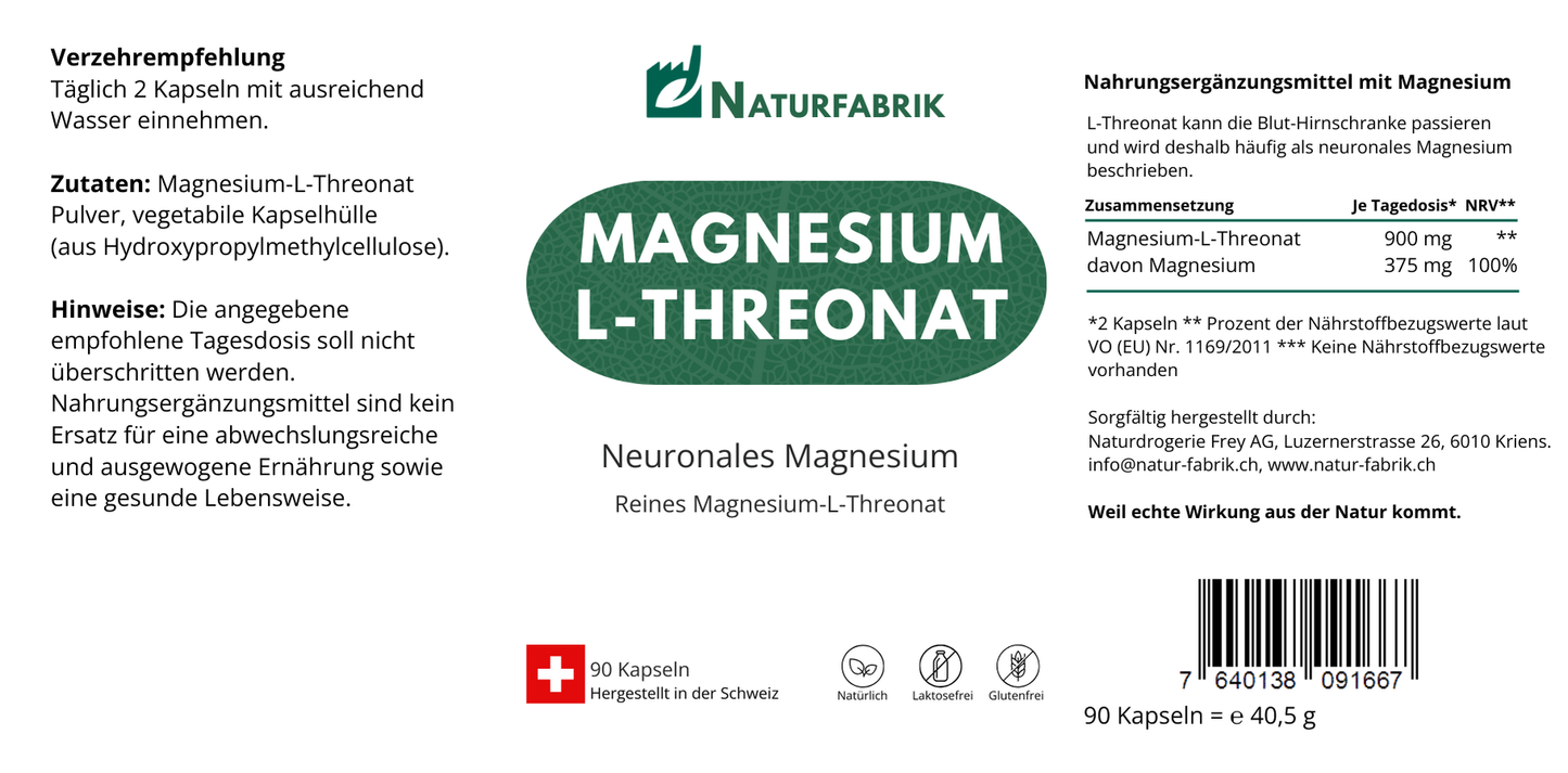 NATURFABRIK Magnesium-L-Threonat Kapseln 90 Stück