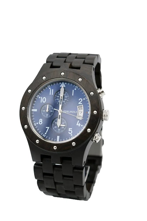 EDELHOLZ Holzuhr "SILAX" EBONY BLUE