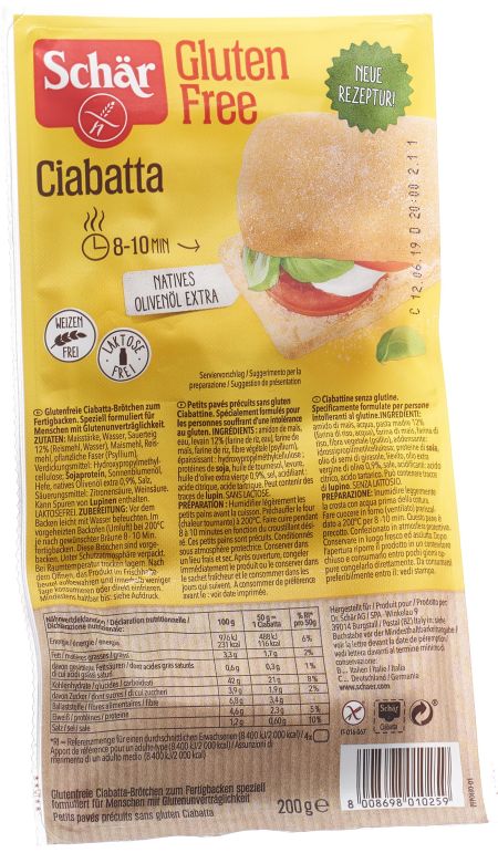 SCHÄR Ciabatta Aufbackbrötchen 4 x 50 g