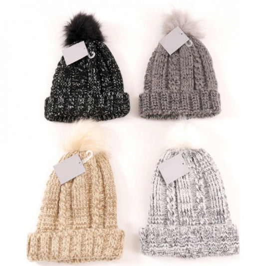 Winter Strickmütze Bommel 4 Farben sortiert