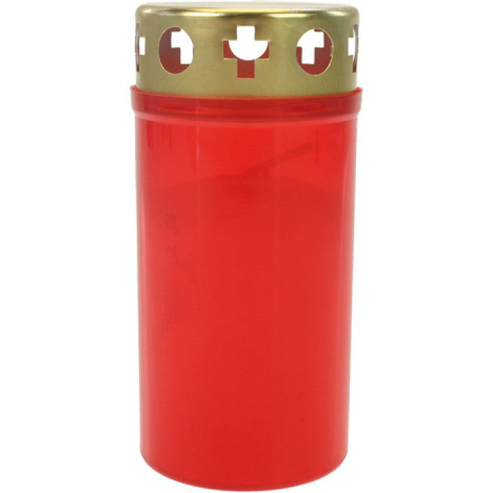 Grablicht Brenner rot mit Golddeckel (11 x 5.5 cm)