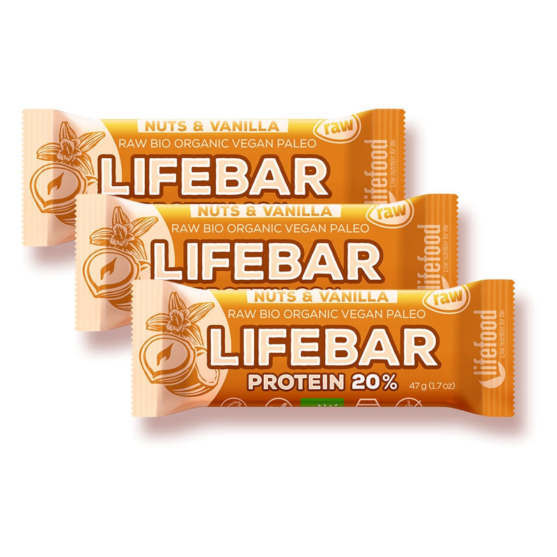 LIFEBAR Protein Nüsse + Vanille Riegel bio (3 x 47 g)