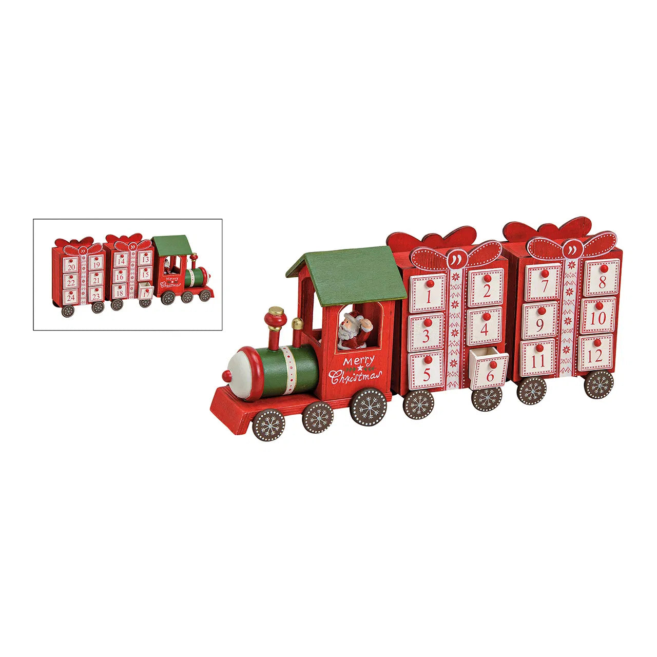 Adventskalender, Zug aus Holz (B/H/T) 48x11x8 cm