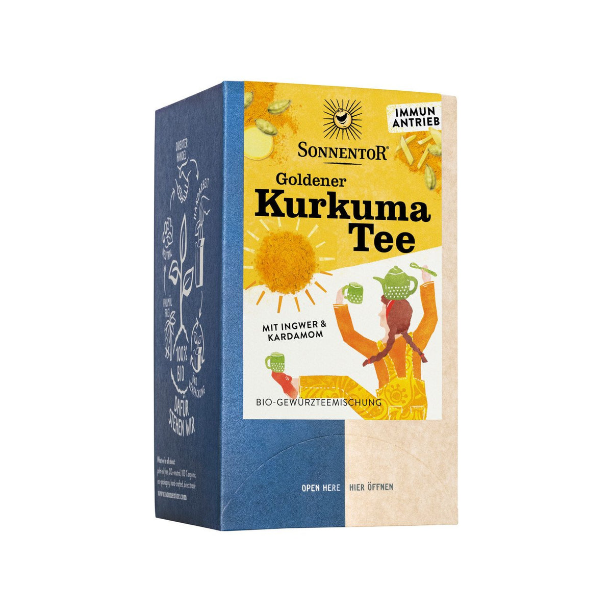 Sonnentor Goldener Kurkuma Tee, Gewürztee, mit Ingwer und Kardamom, EU Bio 18x2g