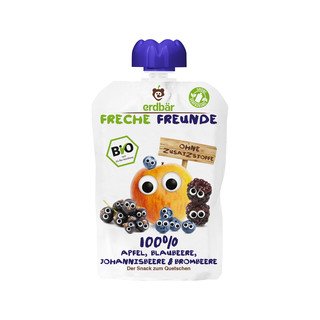 Freche Freunde Quetschmus Apfel, Heidelbeere, Johannisbeere & Brombeere, EU Bio 100g