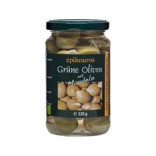 Epikouros Grüne Oliven gefüllt mit Mandeln, EU Bio 320ml