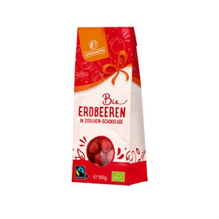 Landgarten Erdbeeren in weisser Zitronen-Beeren-Schokolade, EU Bio/FLO-Fairtrade 90g