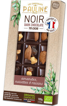 LES CHOCOLATS DE PAULINE Dark Chocolate Almond Hazelnut Rosinen 100g
