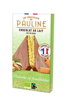 LES CHOCOLATS DE PAULINE Schokolade Tafel Milch Pistazie crispy crepes 92g