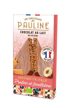 LES CHOCOLATS DE PAULINE Tafel Schokolade Milch haselnuss nougat crispy crepes 92g