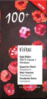 Vivani Tafel Schokolade Edel Bitter 100% Cacao Himbeere, 80g