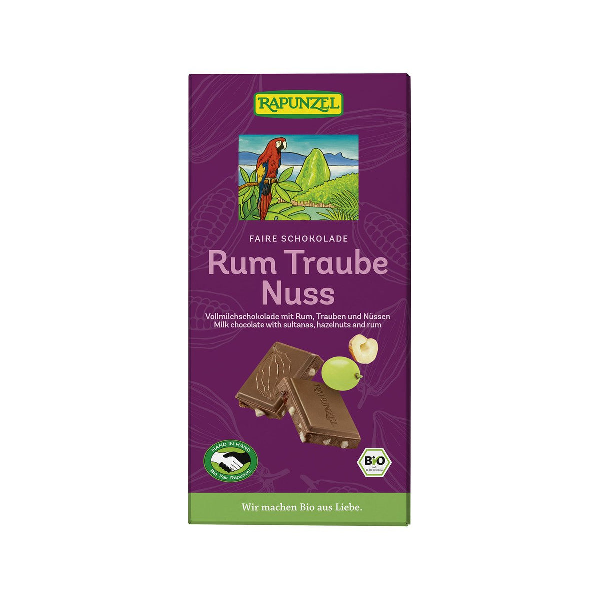 Rapunzel Schokolade Rum-Trauben-Nuss, HiH, EU Bio / Fairer Handel Tafel 100 g