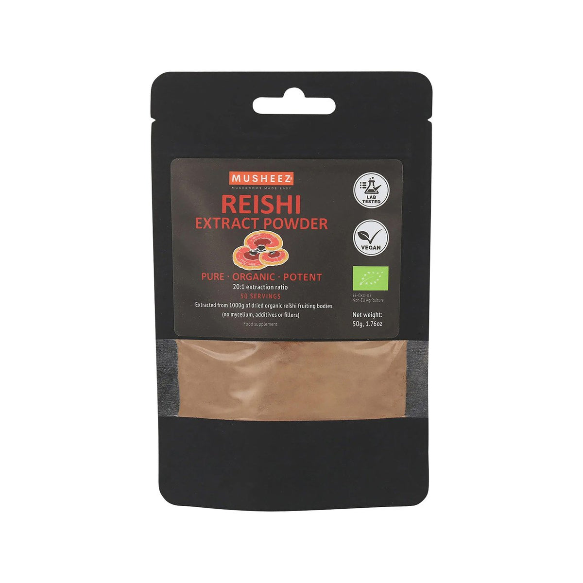 NaturKraftWerke Reishi Pulver aus Bio-Vitalpilz, EU Bio Beutel 50 g