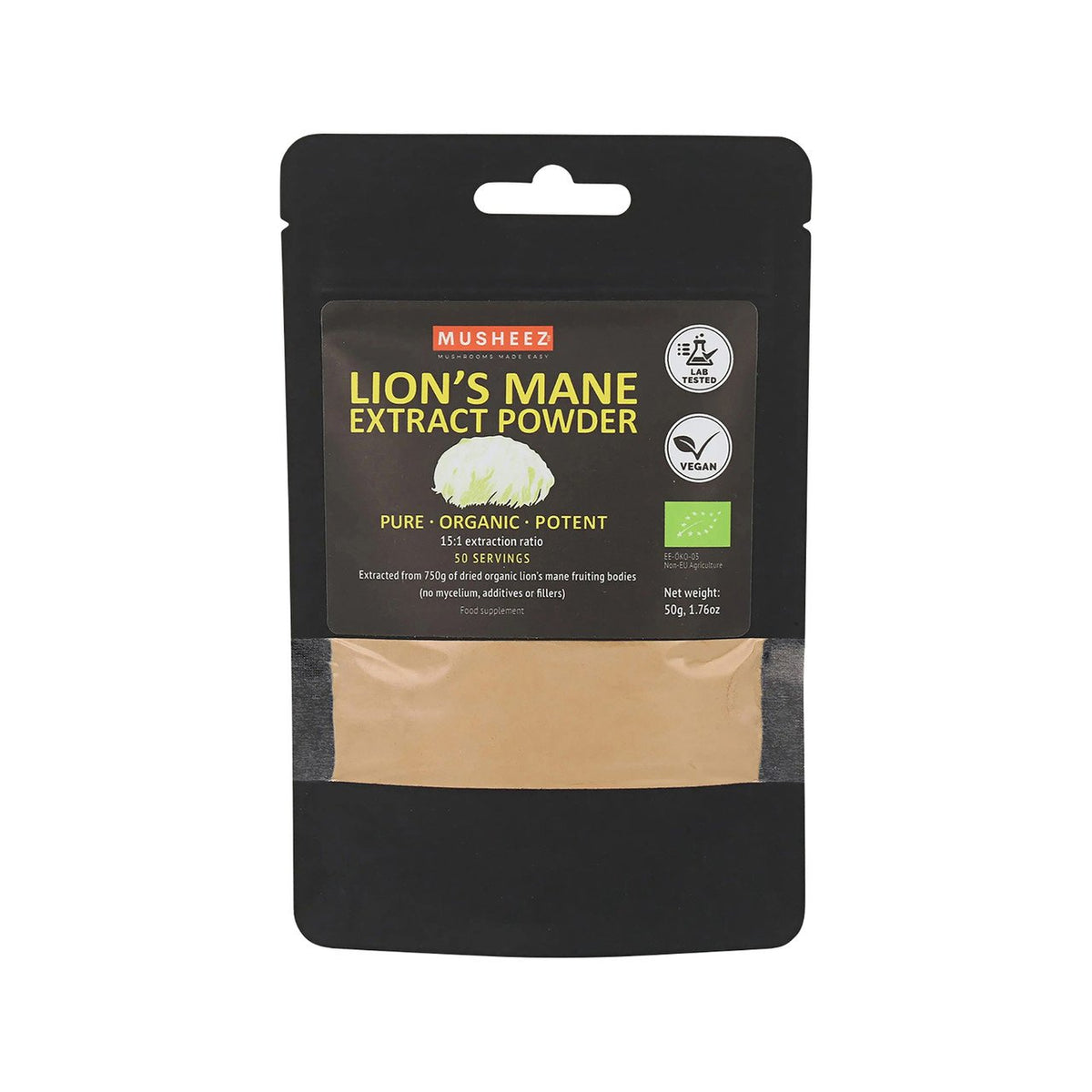 NaturKraftWerke Lion's Mane Pulver aus Bio-Vitalpilz, EU Bio Beutel 50 g