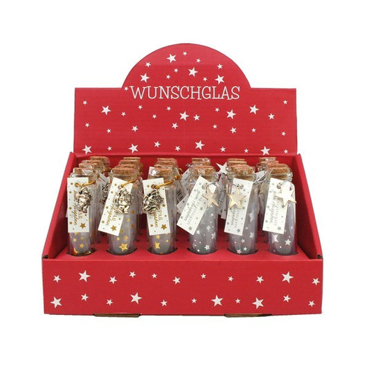 Wunschglas Xmas 2-fach gold und silber sort. mit Sternanhänger