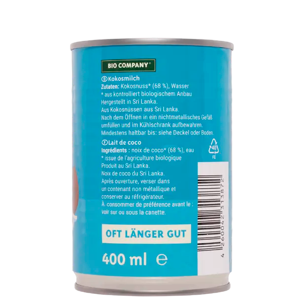 DrogerieMarkt24 - DrogerieMarkt24 BIO COMPANY Kokosmilch 400 ml - DrogerieMarkt24