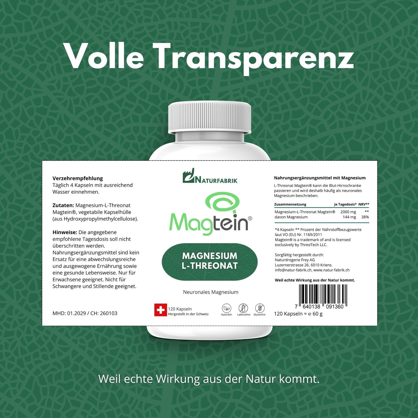 DrogerieMarkt24 - DrogerieMarkt24 NATURFABRIK Magnesium-L-Threonat Magtein® Kaps 120 Stk - DrogerieMarkt24