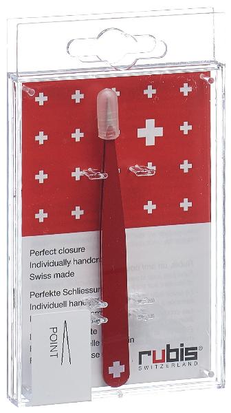 RUBIS Pinzette Schweizerkreuz spitz rot Inox