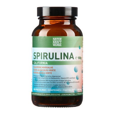 NaturKraftWerke Spirulina California Presslinge, 200 Stk., Konventionell Glas 100 g