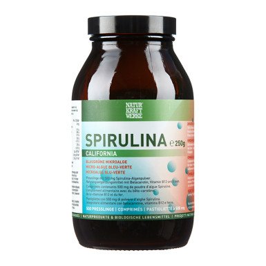 NaturKraftWerke Spirulina California Presslinge, 500 Stk., Konventionell Glas 250 g