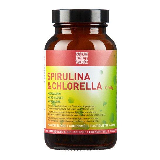 NaturKraftWerke Spirulina & Chlorella Presslinge, 250 Stk., Konventionell Glas 100 g