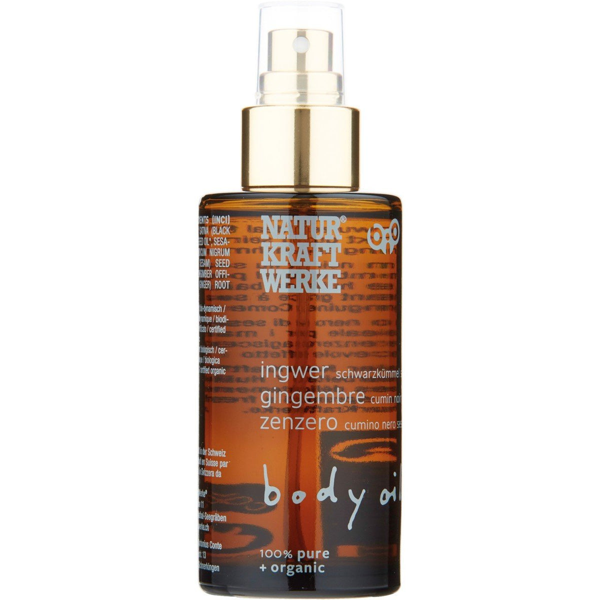NaturKraftWerke Bio Body Oil Ingwer Schwarzkümmel Sesam, CH Bio Flasche 100 ml