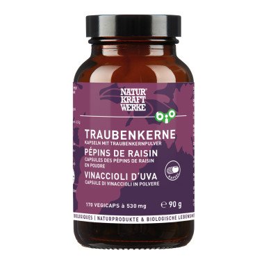 NaturKraftWerke Traubenkerne mit Traubenhautanteilen Vegicaps, CH Bio Glas 90 g