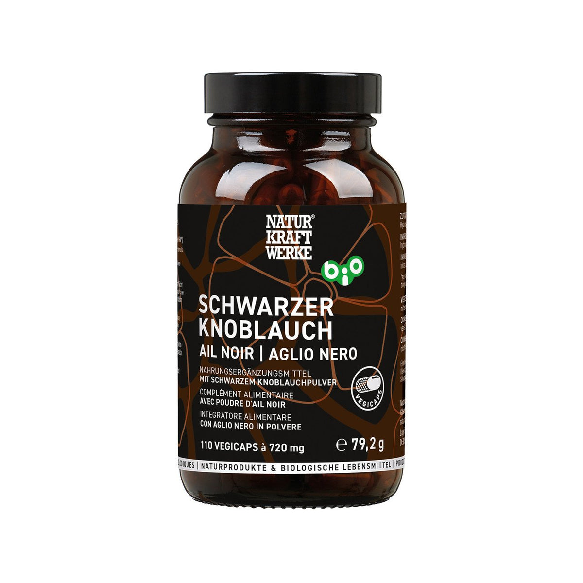 NaturKraftWerke Schwarzer Knoblauch Vegicaps, 110 Stk., EU Bio Glas 79.2 g