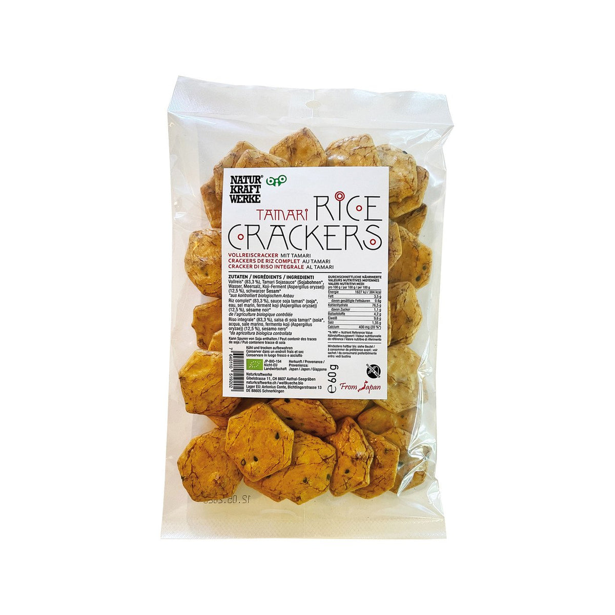 NaturKraftWerke Vollreiscracker mit Tamari, EU Bio Beutel 60 g