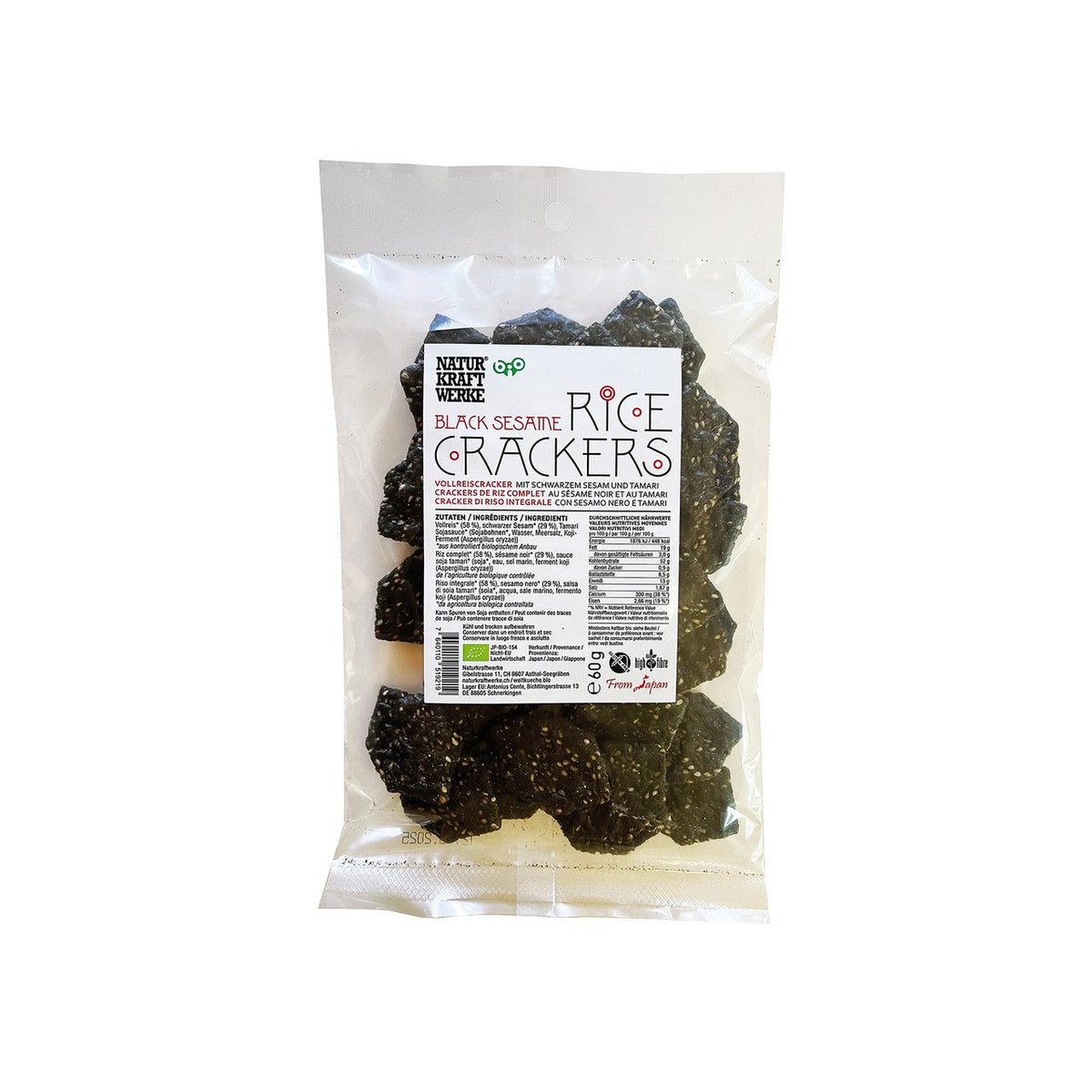 NaturKraftWerke Vollreiscracker mit schwarzem Sesam und Tamari, EU Bio Beutel 60 g