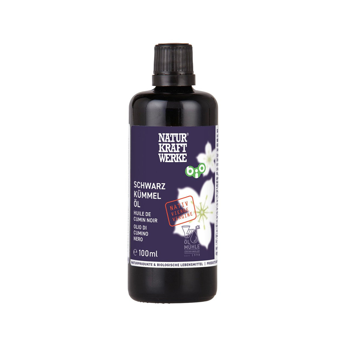 NaturKraftWerke Schwarzkümmelöl nativ, CH Bio Flasche 100 ml/Glas Einweg