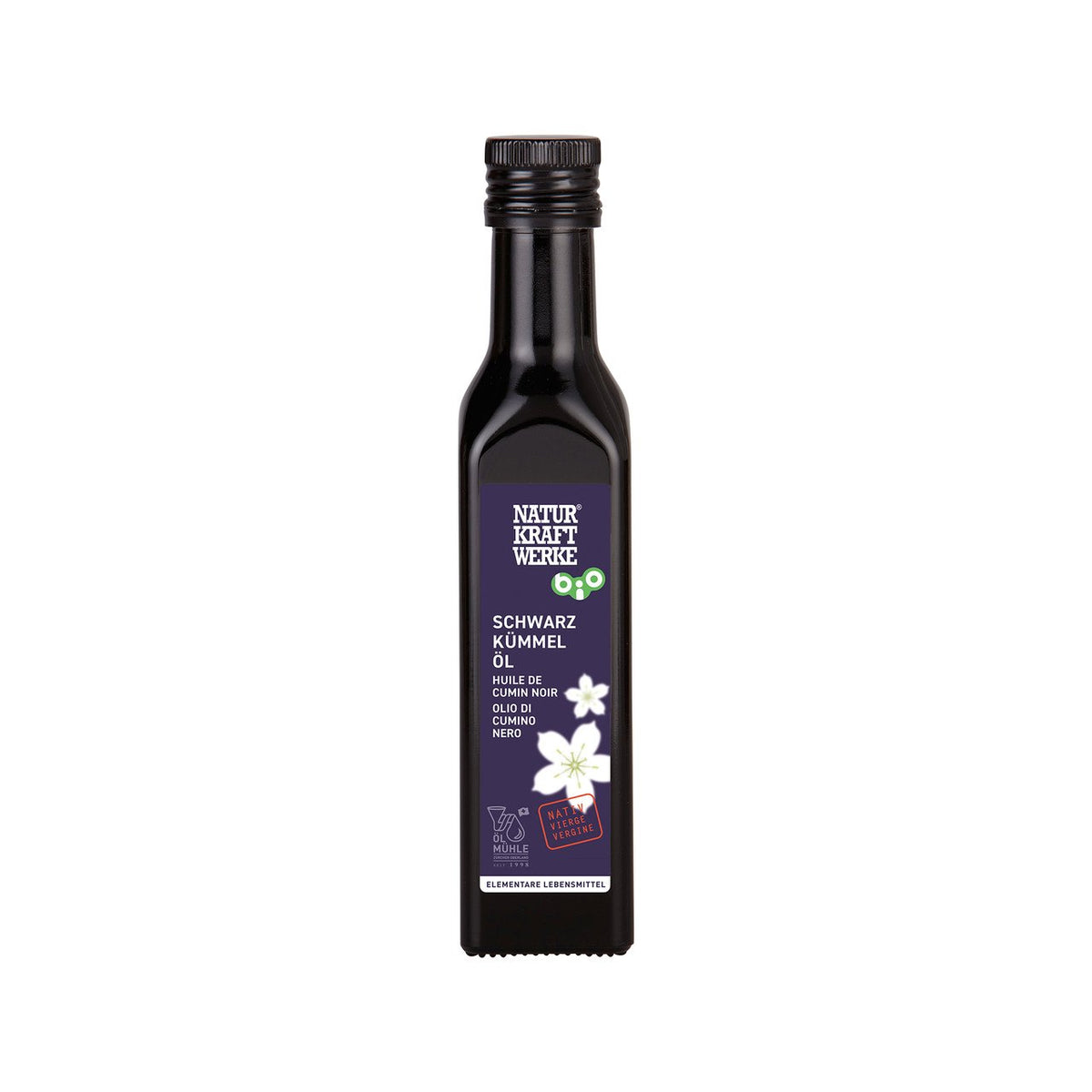 NaturKraftWerke Schwarzkümmelöl nativ, CH Bio Flasche 250 ml/Glas Einweg