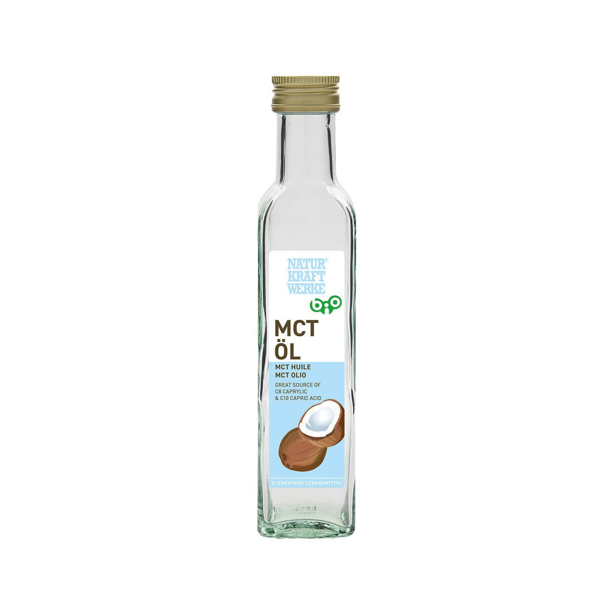 NaturKraftWerke MCT-Öl aus Kokosöl, CH Bio Flasche 250 ml/Glas Einweg
