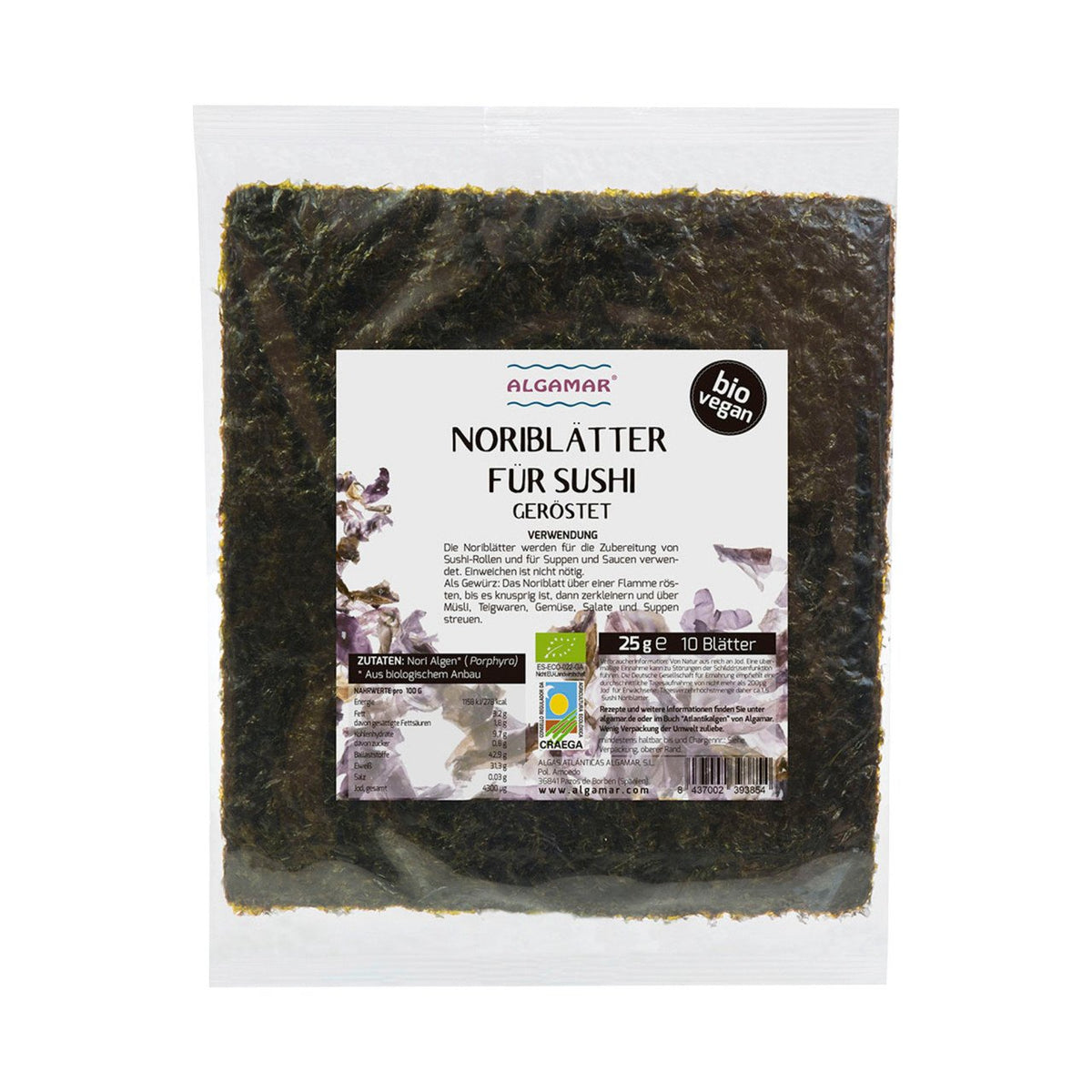 Algamar Nori-Blätter für Sushi, EU Bio Beutel 25 g
