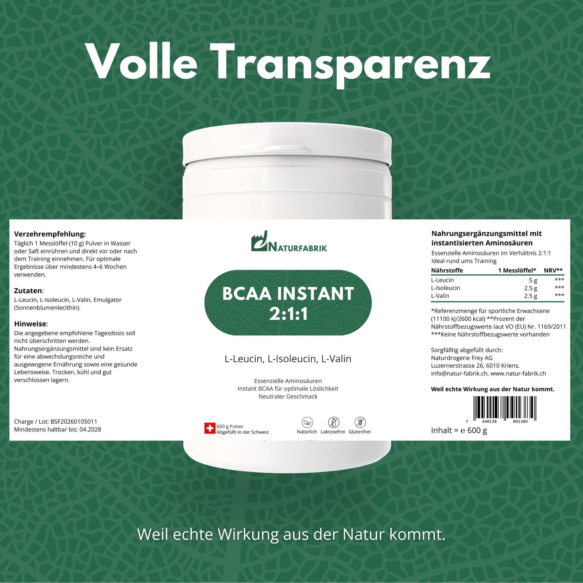 DrogerieMarkt24 - DrogerieMarkt24 NATURFABRIK BCAA Instant 2:1:1 Pulver 600 g - DrogerieMarkt24
