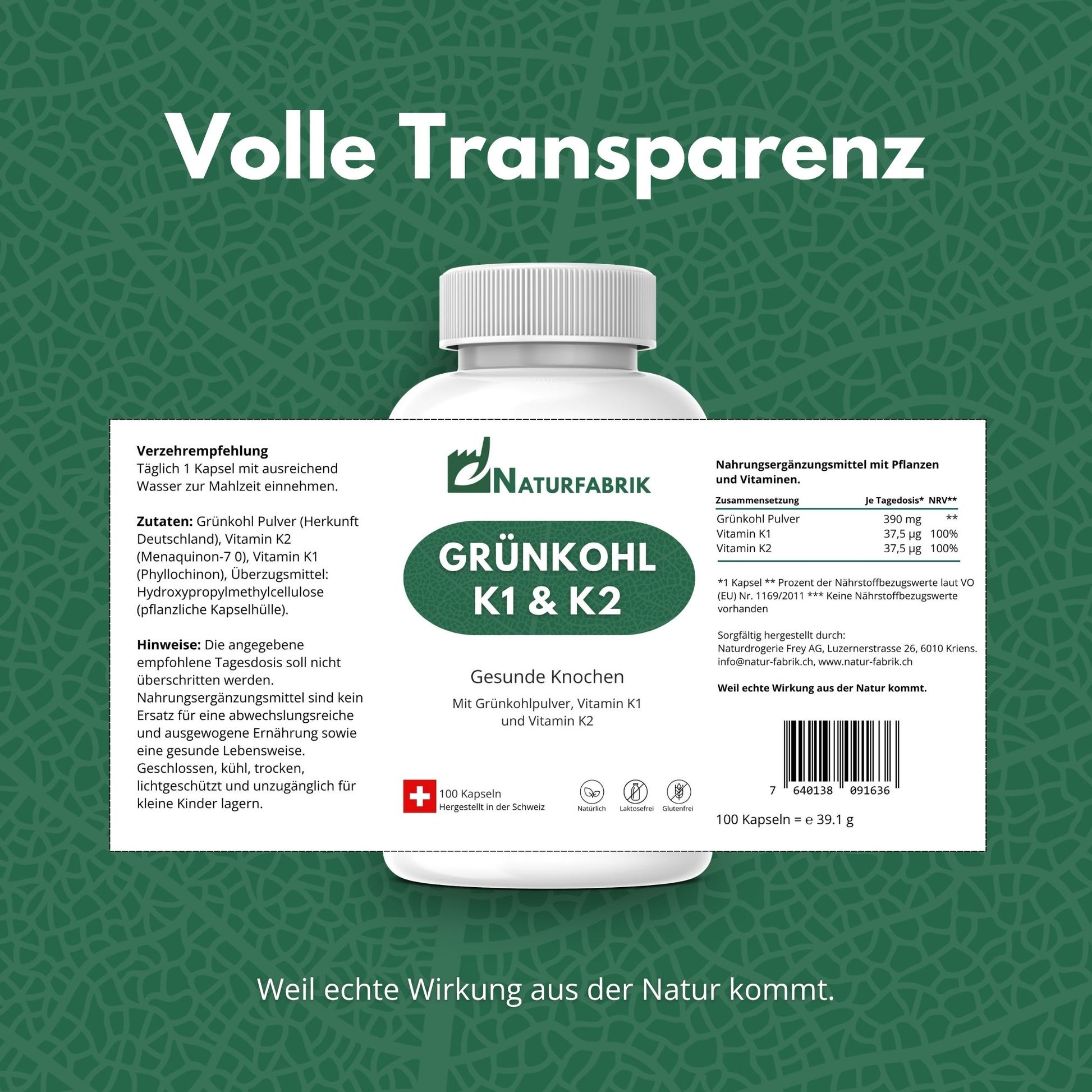 DrogerieMarkt24 - DrogerieMarkt24 NATURFABRIK Grünkohl K1 & K2 Kapseln 100 Stk - DrogerieMarkt24