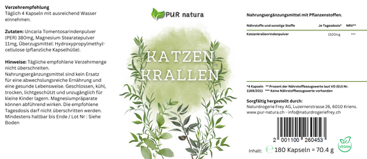PUR NATURA Katzenkrallen Kapseln 180 Stk