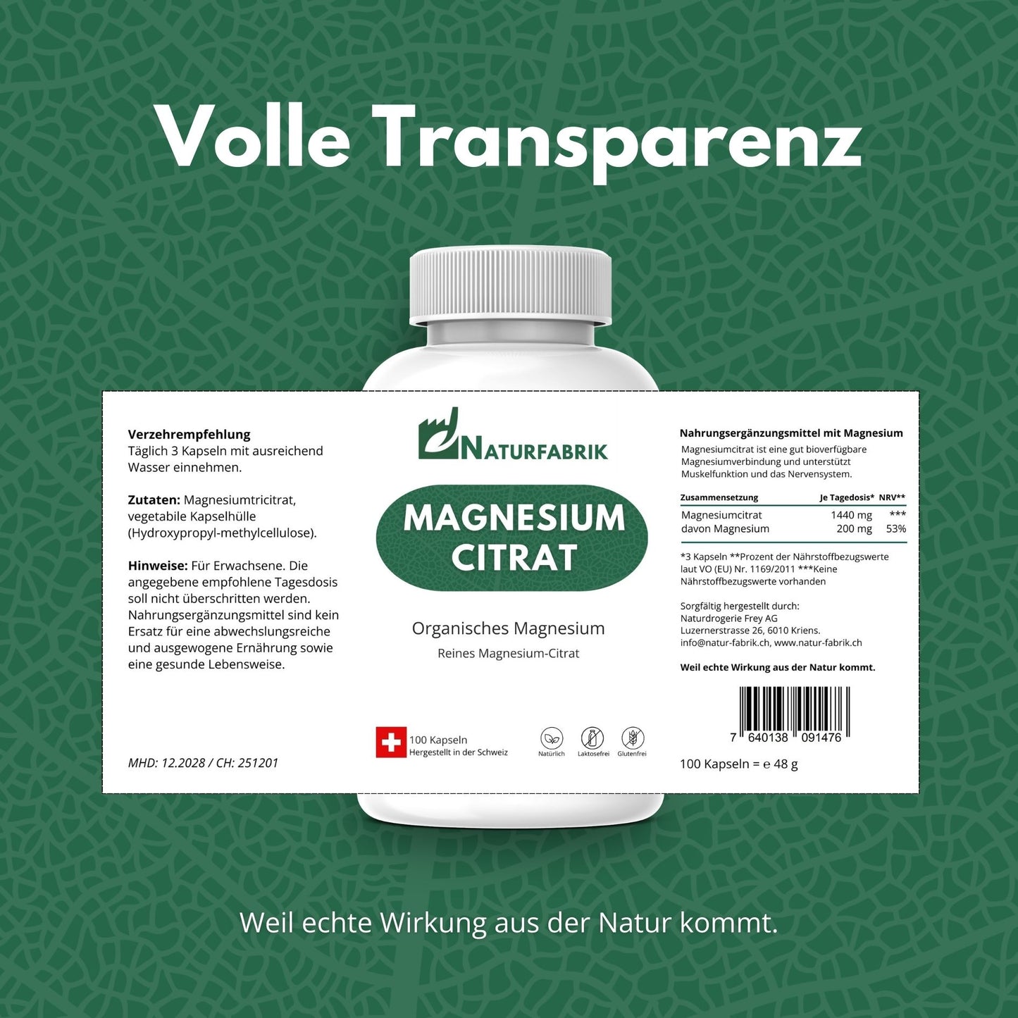 DrogerieMarkt24 - DrogerieMarkt24 NATURFABRIK Magnesium Citrat Kapseln 100 Stk - DrogerieMarkt24