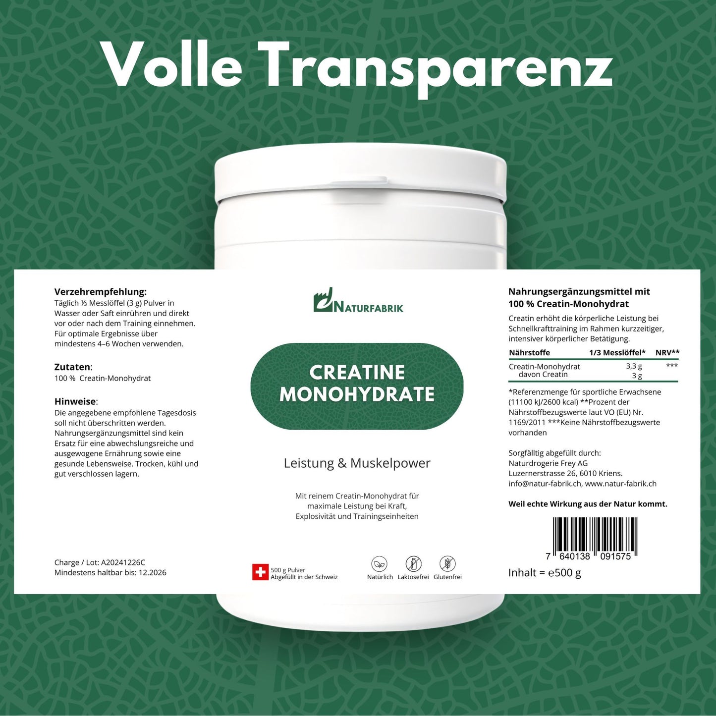 DrogerieMarkt24 - DrogerieMarkt24 NATURFABRIK Naturpower Duo – Creatine Monohydrate Pulver & Magnesium Bisglycinat Kapseln - DrogerieMarkt24