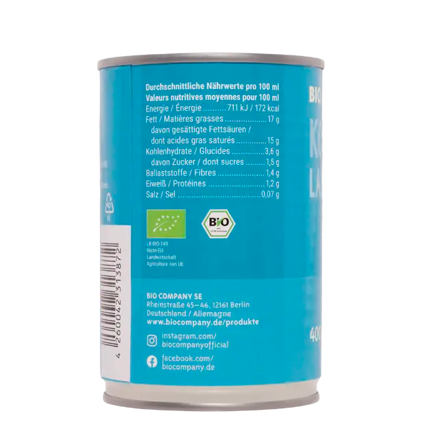 DrogerieMarkt24 - DrogerieMarkt24 BIO COMPANY Kokosmilch 400 ml - DrogerieMarkt24