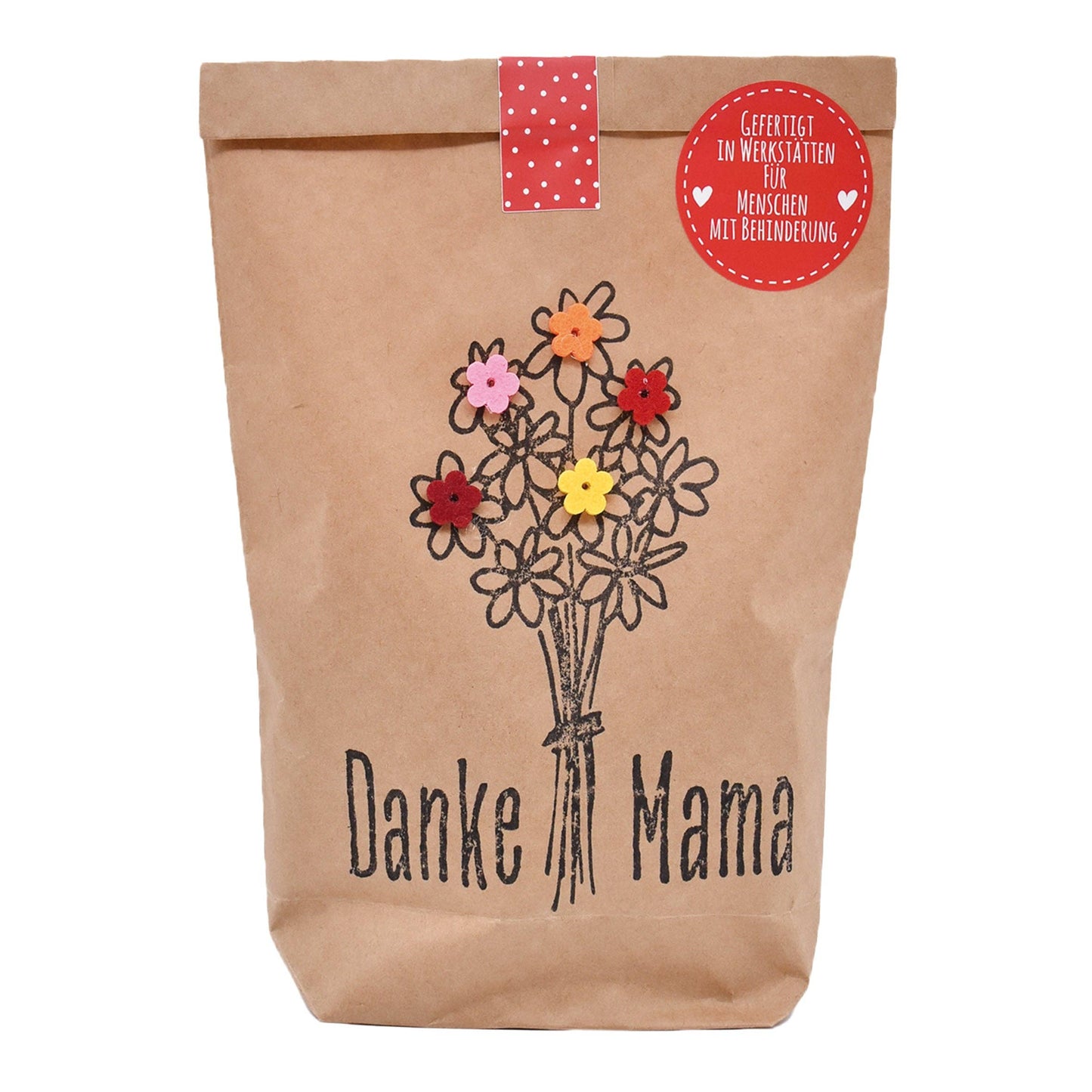 Danke Mama Geschenk: Wundertüte mit Filzblüten Strauß
