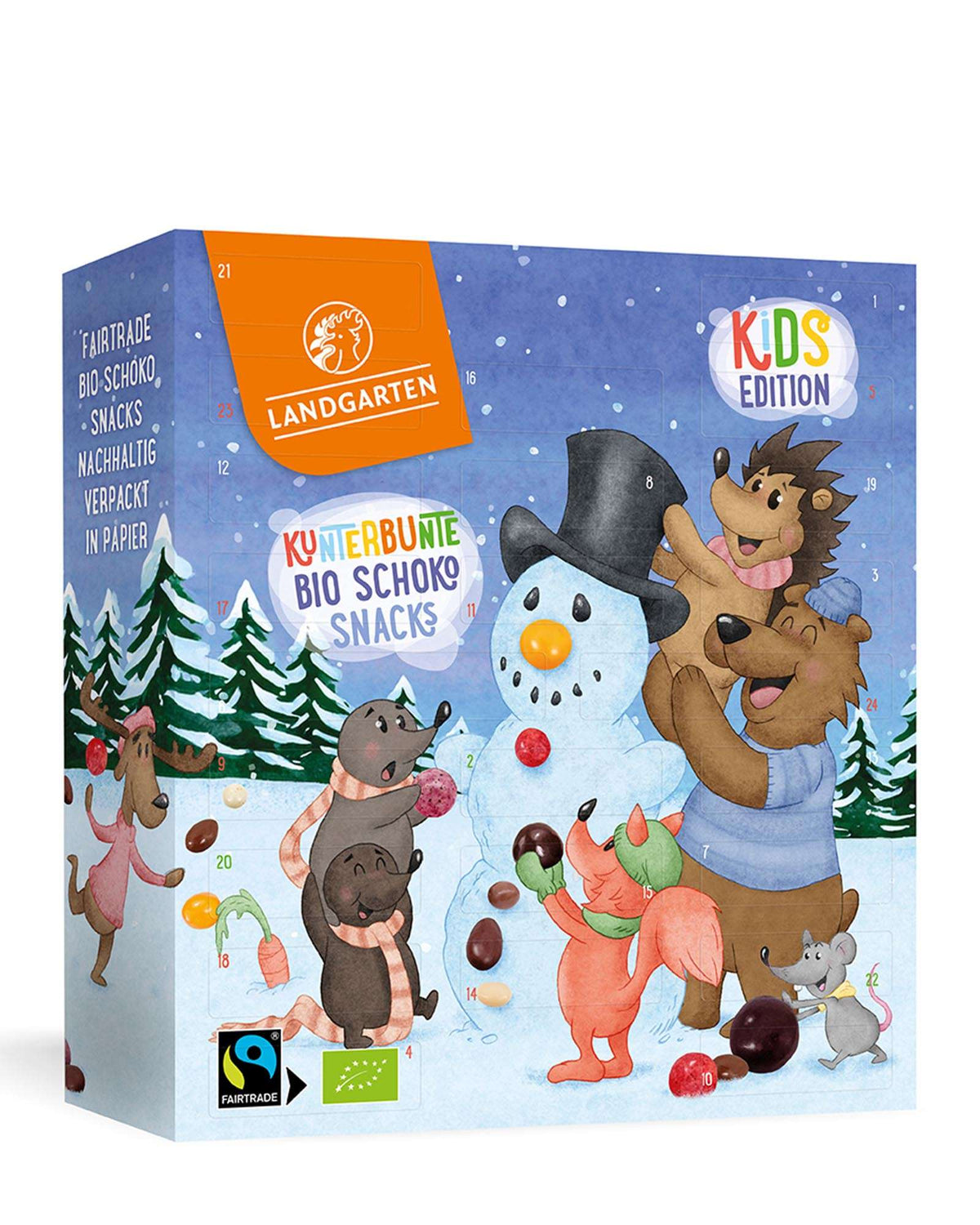 Landgarten Bio-Schoko-Adventskalender 2026 – Vorderseite