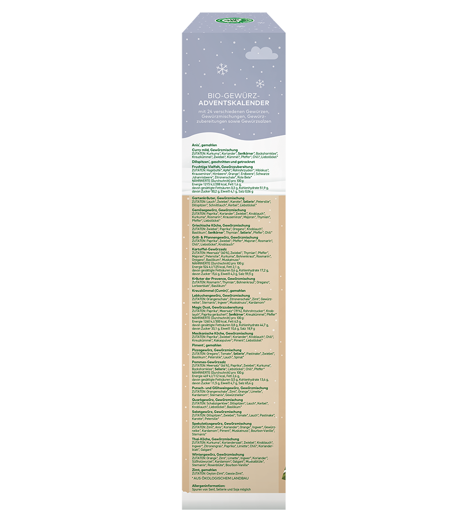 Lebensbaum Gewürz-Adventskalender 2026 – Seitenansicht links