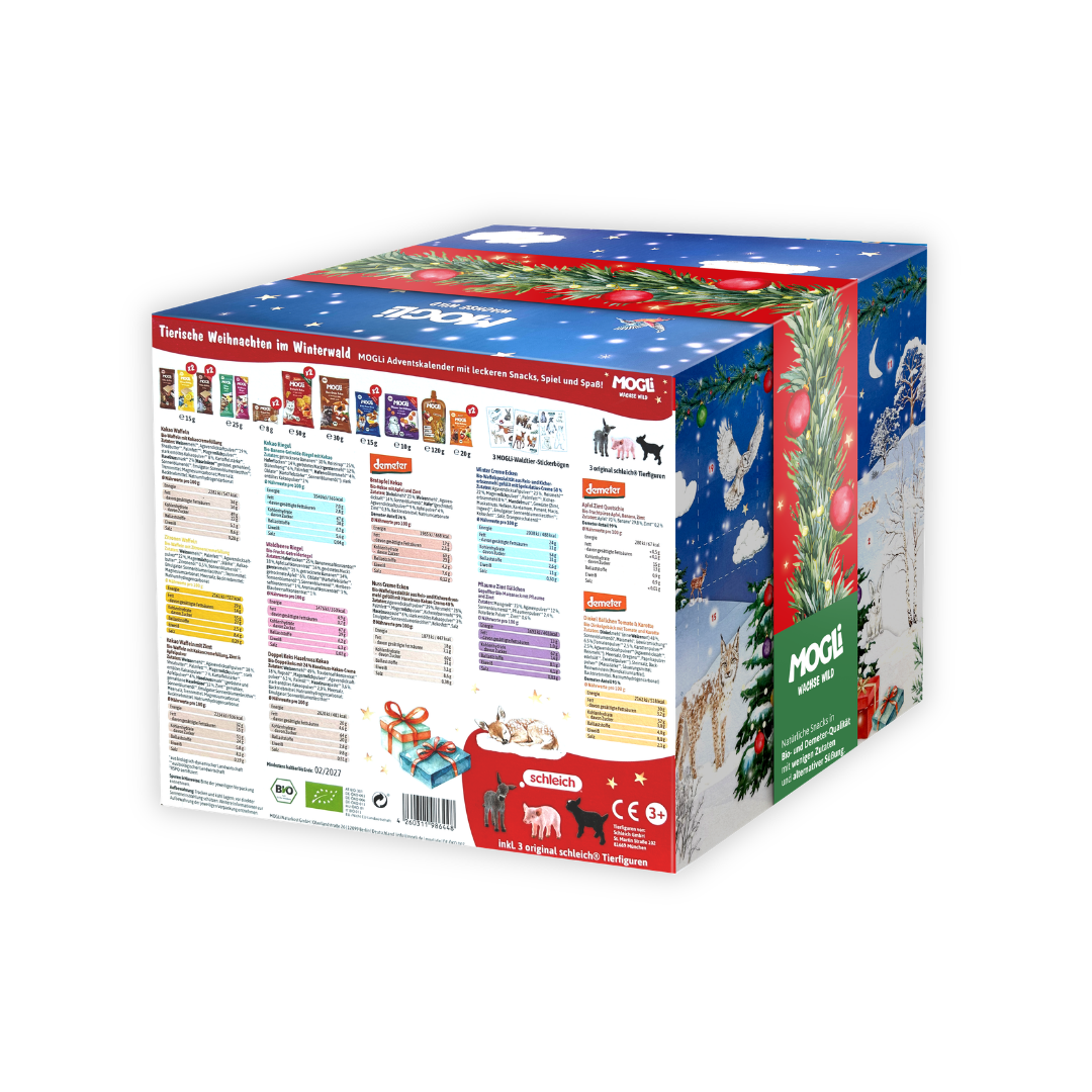 MOGLi Adventskalender 2026 – Rückseite mit Zutaten, Nährwerten und Warnhinweisen